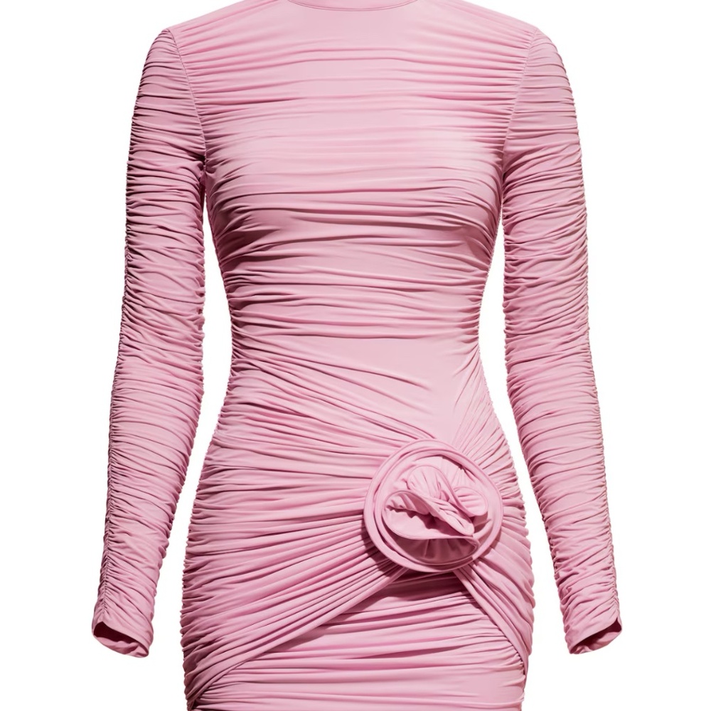 HM x Magda Burtym Rose-Appliqued Mock Turtleneck dress pink size S